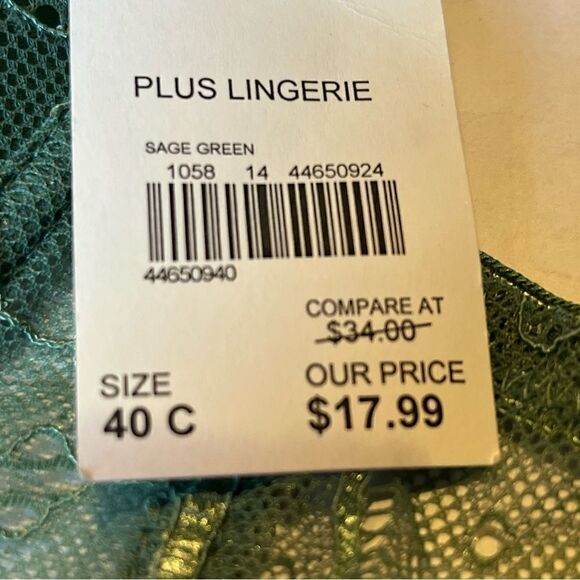 Cato Bra Sage Green Lace Underwire, Padded Size 40C - Picture 5 of 8